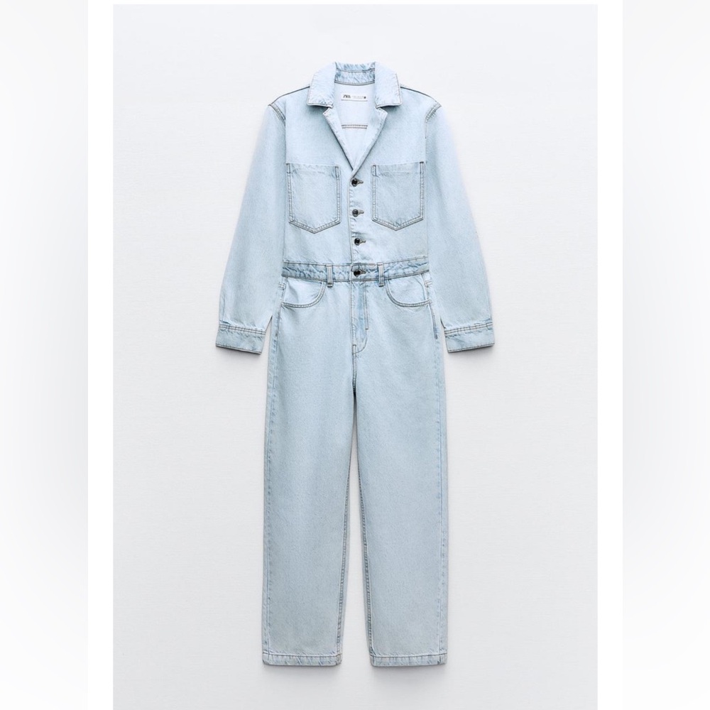 Zara long sleeve denim jumpsuit, light denim, size large